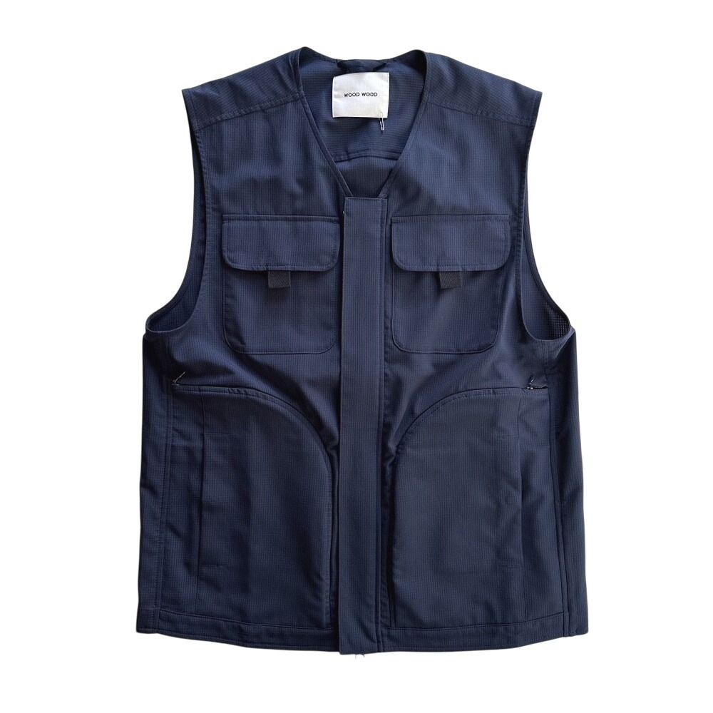 Wood Wood Victor Vent Vest Navy Blue Polyester Ripstop Small